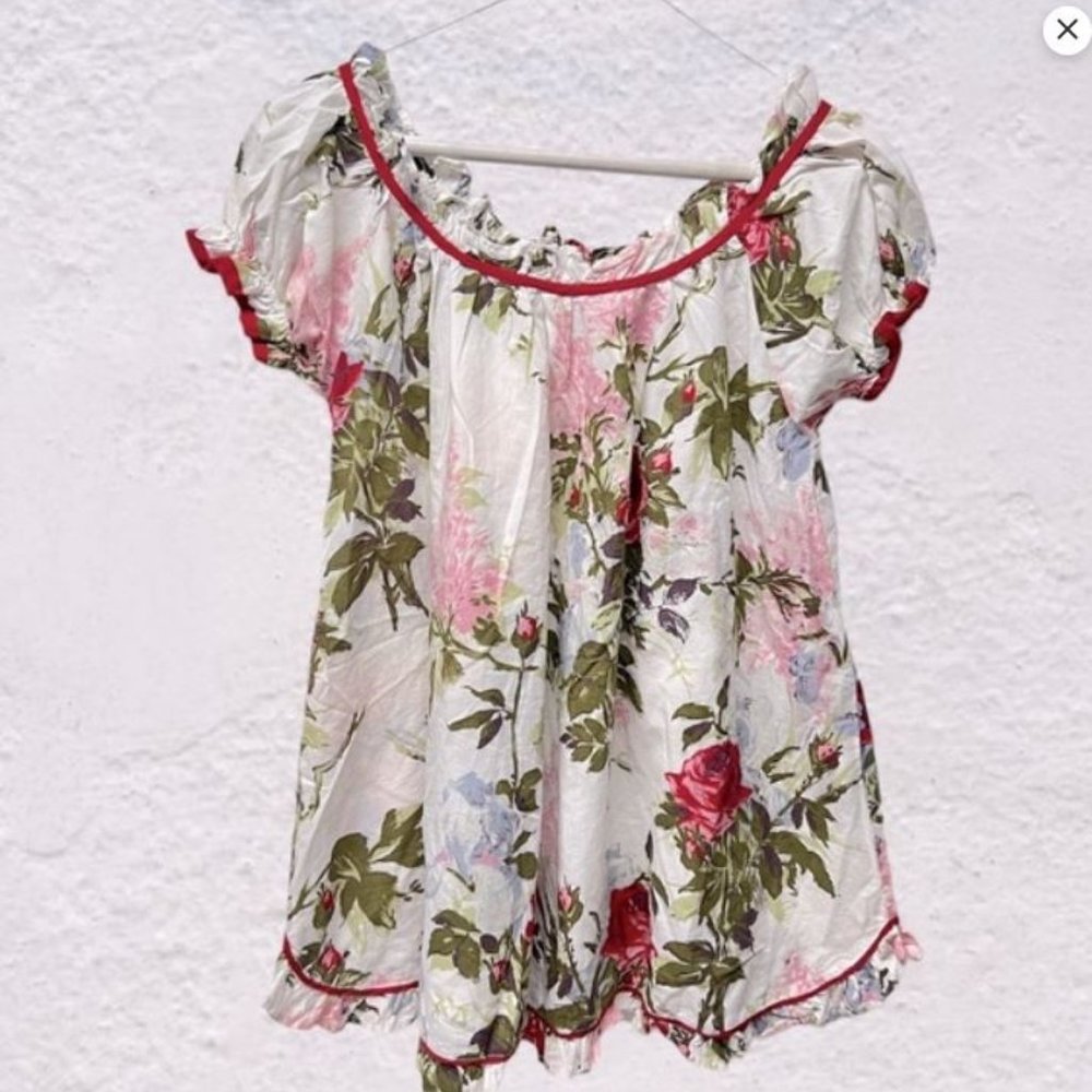 Anthro Vintage lazybones Australia floral garden scoop neck puff sleeve top S